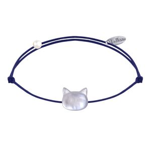 LES POULETTES BIJOUX Bracelet Lien Tête de Chat en Nacre - Bleu Navy