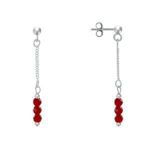 LES POULETTES BIJOUX Boucles d'Oreilles Argent Chainette 3 Perles Facettées de Cornaline