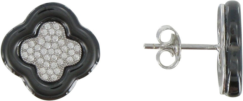Les Poulettes Bijoux Boucles d'Oreilles Argent Fleur Céramique Noire et Strass Les Poulettes Bijoux Boucles d'Oreilles Argent Fleur Céramique Noire et Strass
