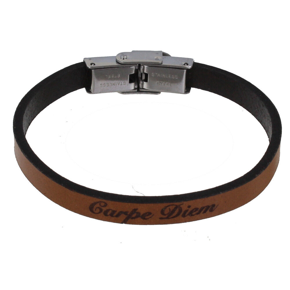 Les Poulettes Bijoux Bracelet Enfant Cuir Marron Clair "Carpe Diem"