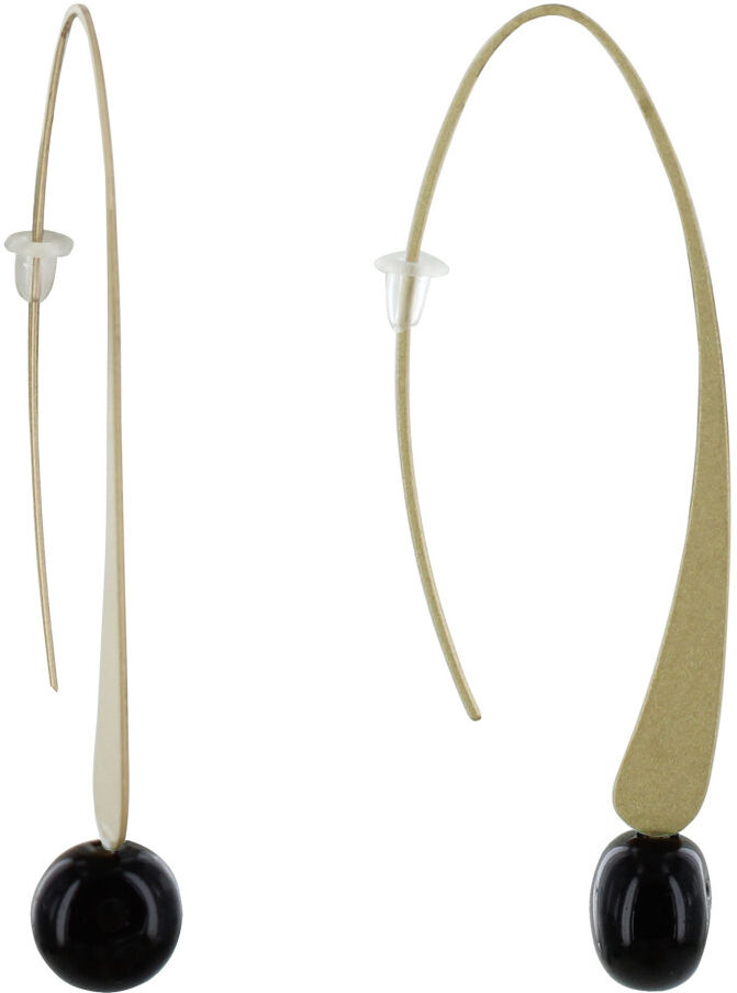 Les Poulettes Bijoux Boucles d'Oreilles Crochet Plat Métal Doré et Perles Céramique - Noir Les Poulettes Bijoux Boucles d'Oreilles Crochet Plat Métal Doré et Perles Céramique - Noir