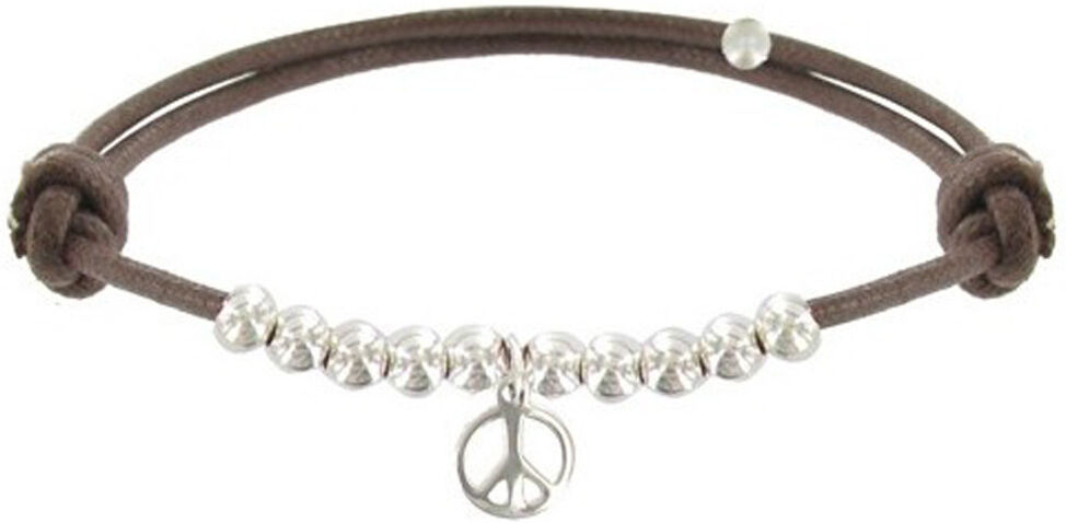 Les Poulettes Bijoux Bracelet Médaille Peace and Love et Perles en Argent - Classics - Marron clair Les Poulettes Bijoux Bracelet Médaille Peace and Love et Perles en Argent - Classics - Marron clair