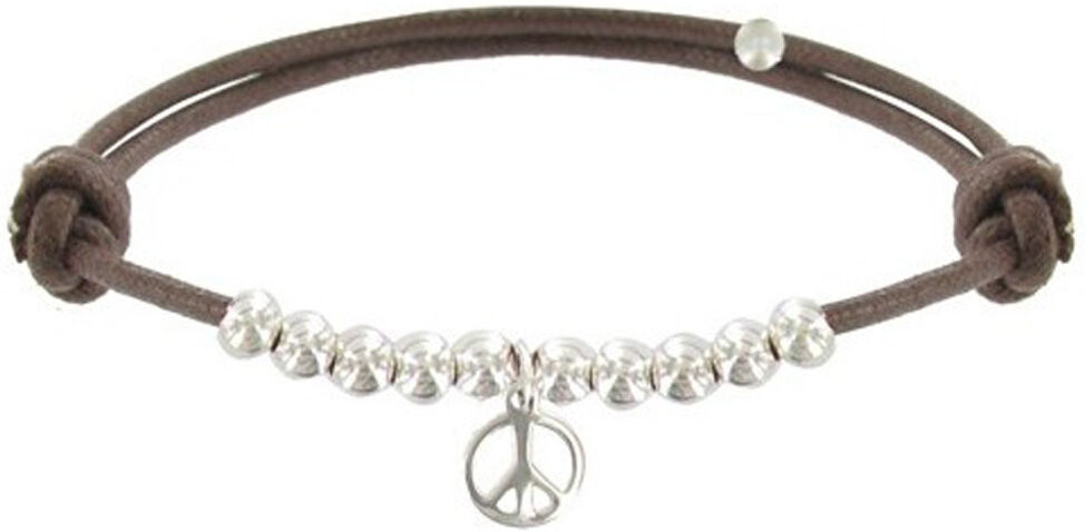 Les Poulettes Bijoux Bracelet Médaille Peace and Love et Perles en Argent - Classics - Marron clair