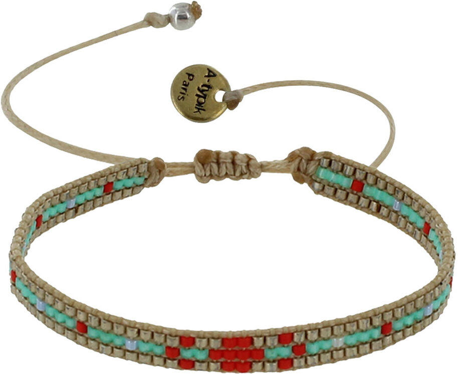 Les Poulettes Bijoux Bracelet Mosaïc Perles et Lien Tréssé Beige - Rouge Les Poulettes Bijoux Bracelet Mosaïc Perles et Lien Tréssé Beige - Rouge