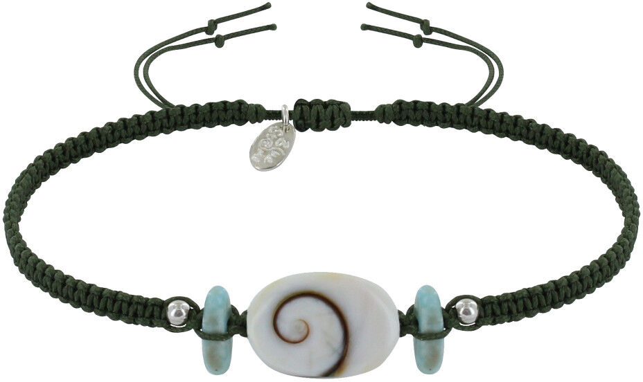 Les Poulettes Bijoux Bracelet Lien Tréssé Pavés de Larimar et Oeil de Ste Lucie - Vert kaki Les Poulettes Bijoux Bracelet Lien Tréssé Pavés de Larimar et Oeil de Ste Lucie - Vert kaki