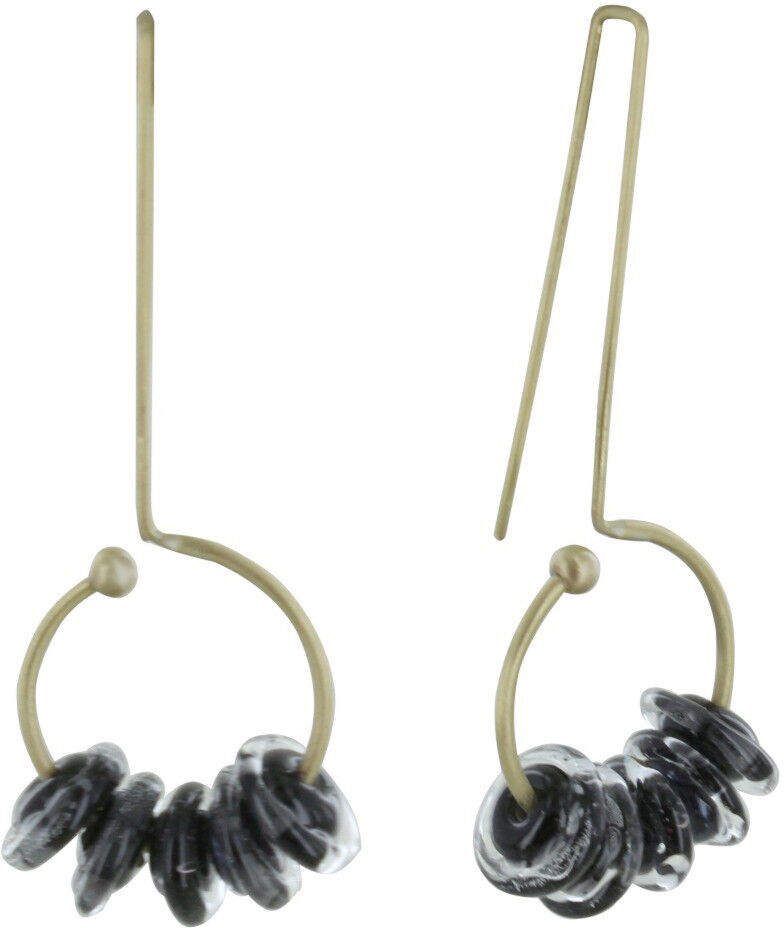 Les Poulettes Bijoux Boucles d'Oreilles Grand Crochet Laiton Anneau et Petits Disques de Verre - Classics - Noir Les Poulettes Bijoux Boucles d'Oreilles Grand Crochet Laiton Anneau et Petits Disques de Verre - Classics - Noir