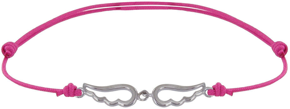 Les Poulettes Bijoux Bracelet Lien Argent Deux Petites Ailes d'Ange Ajourées - Fuchsia