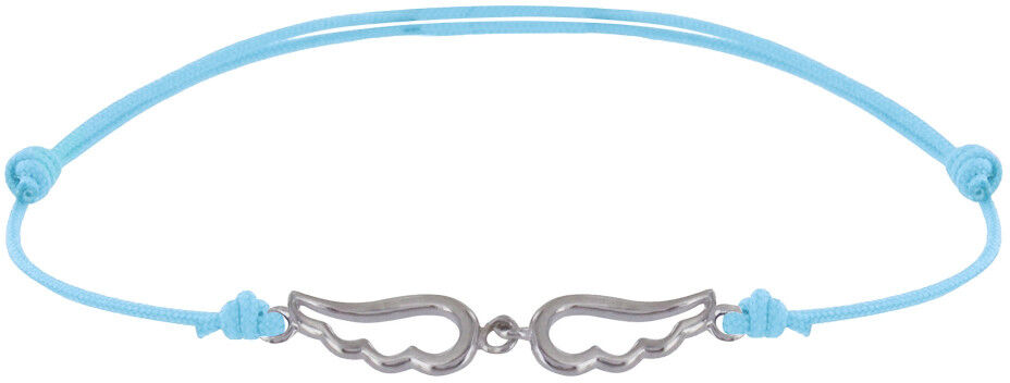 Les Poulettes Bijoux Bracelet Lien Argent Deux Petites Ailes d'Ange Ajourées - Bleu ciel