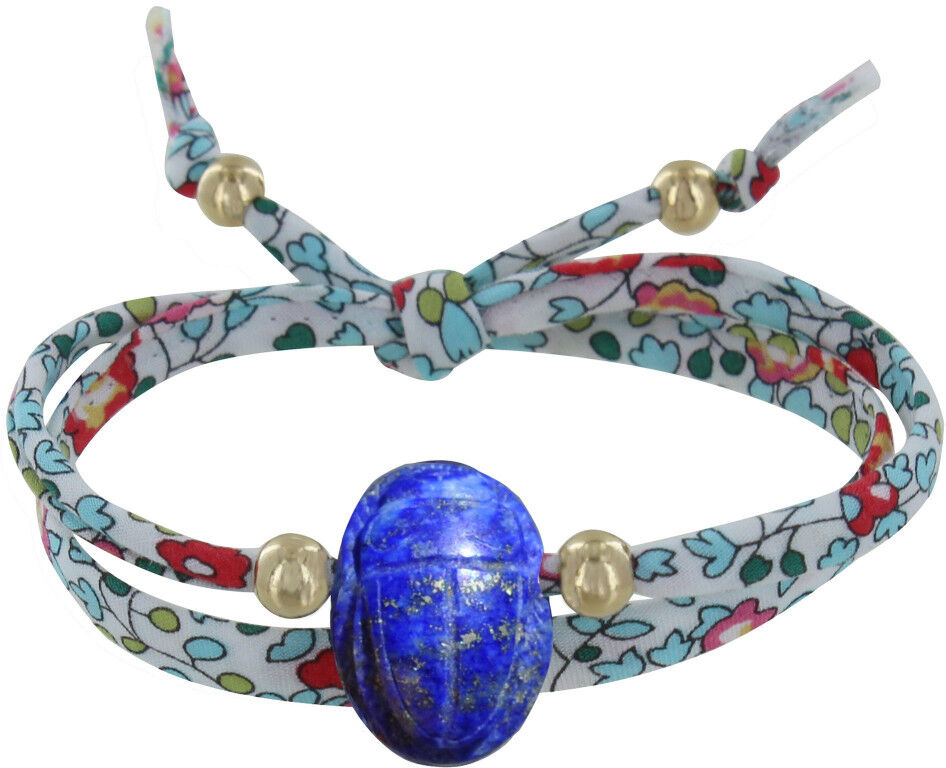 Les Poulettes Bijoux Bracelet Double Tour Lien Liberty Talisman Scarabée en Lapis Lazuli et Perles Plaqué Or Les Poulettes Bijoux Bracelet Double Tour Lien Liberty Talisman Scarabée en Lapis Lazuli et Perles Plaqué Or