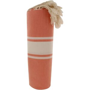 LES POULETTES BIJOUX Fouta Drap Plage et Hammam Coton Rose Saumon Rayé Blanc