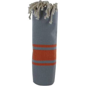 LES POULETTES BIJOUX Fouta Drap Plage et Hammam Coton Couleur Gris Bandes Orange