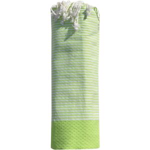 LES POULETTES BIJOUX Fouta Drap Plage et Hammam Coton Nid d'Abeille Petites Rayures Blanches 100 x 200cm - Vert