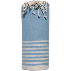 LES POULETTES BIJOUX Grand Fouta Drap Plage et Hammam Coton Petites Rayures Blanches 150 x 250cm - Bleu