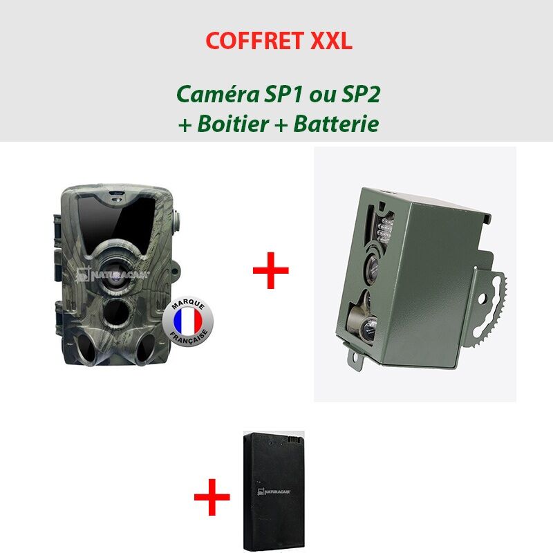 NATURACAM® COFFRET XXL Caméra SP1 ou 2 + boîtier de sécurité + batterie suppl.