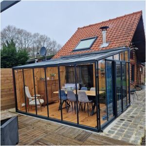 Green Protect Serre adossée 11,85m² LUXE en aluminium anthracite et verre trempé 4mm - Green Protect