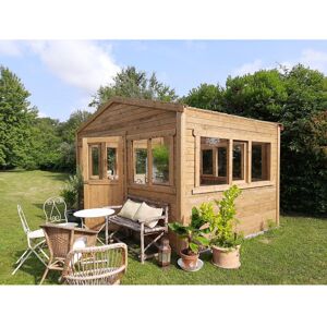 Gardy Shelter Serre de jardin en bois madriers 28mm traité marron 12m² - Gardy Shelter