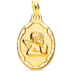 Orfeva Medaille Ange ovale bords elegants Or Jaune 9K