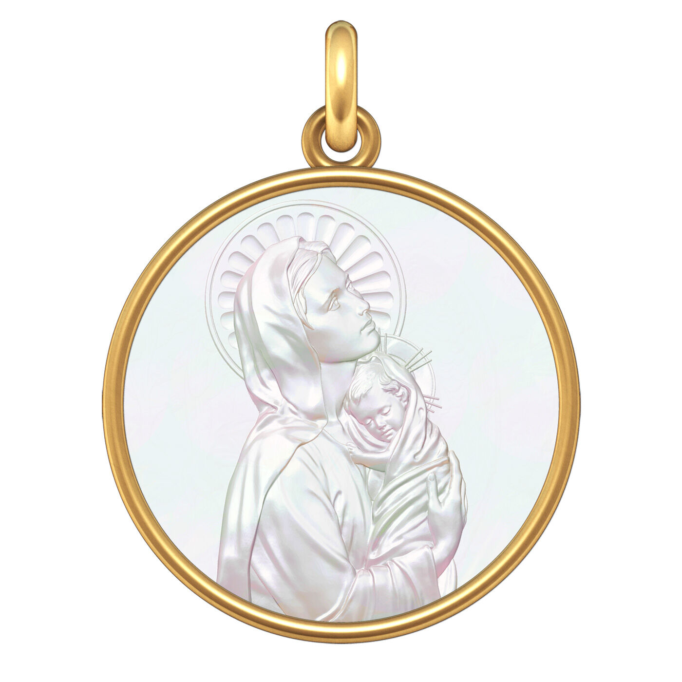 Manufacture Mayaud Medaille bapteme Vierge à l'Enfant- or et nacre
