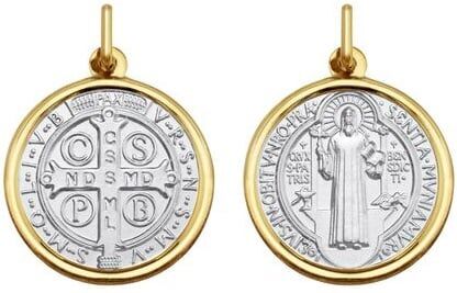 Orféva Médaille Saint-Benoit réversible Or Jaune & Blanc