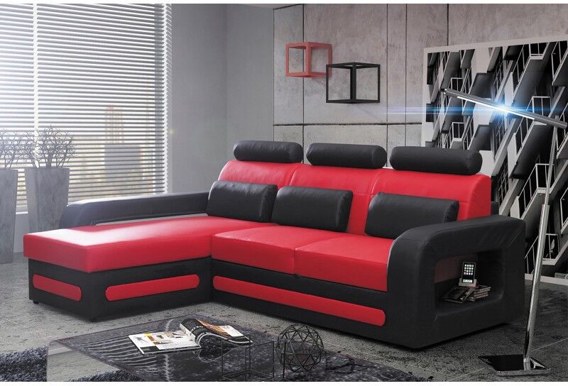 Canapé d'angle convertible avec coffre Bergamo Mini - Angle du canapé - Gauche, Couleurs - PU Rouge / Noir Canapé d'angle convertible avec coffre Bergamo Mini - Angle du canapé - Gauche, Couleurs - PU Rouge / Noir
