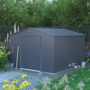 X-Metal Abri de jardin métal 8,84m² FIRST anthracite + Kit d'ancrage X-METAL