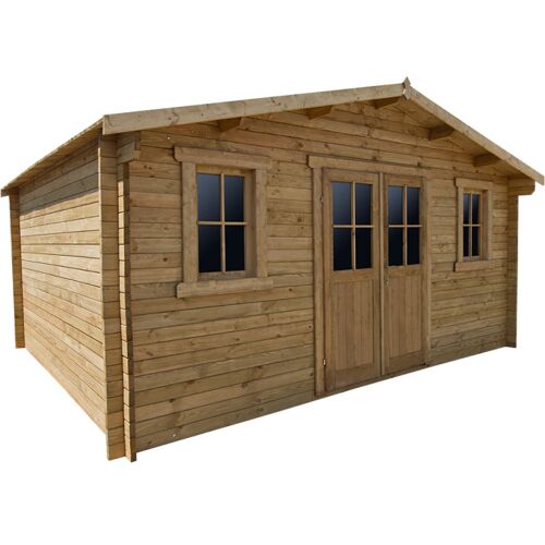 Abri en bois massif 19,8m² PLUS 28mm traité teinté marron Gardy Shelter