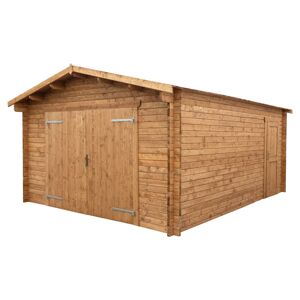 Garage en bois massif 40mm FSC traite et teinte 398x498cm - Gardy Shelter
