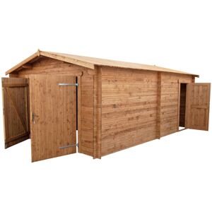 Garage en bois massif 28mm FSC traite et teinte marron 370x550cm - Gardy Shelter