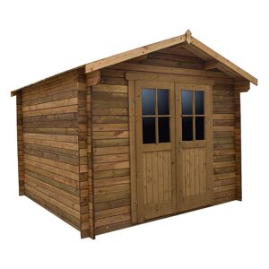 Gardy Shelter Abri en bois massif 9m² PLUS 28mm traité teinté marron Gardy Shelter