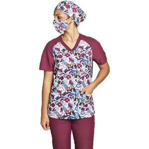 DYNEKE Blouse medicale mixte a manches courtes en microfibre a motifs