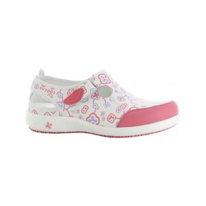 Sabot medical en cuir Lilia Oxypas imprime blanc et rose