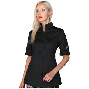 Isacco Veste de chef pour femme à manches courtes Boston Slim noire 65% polyester 35% coton - Publicité Isacco Veste de chef pour femme à manches courtes Boston Slim noire 65% polyester 35% coton - Publicité