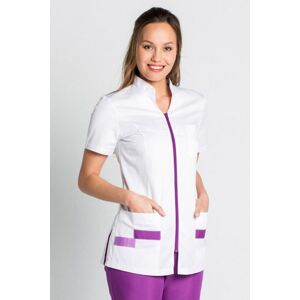 Dyneke Tunique médicale manches courtes col mao blanc violet - Publicité Dyneke Tunique médicale manches courtes col mao blanc violet - Publicité