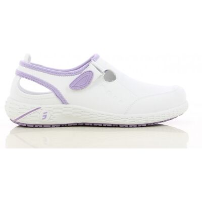 Safety Jogger Sabot médical en cuir Lina Oxypas blanc et parme - Publicité Safety Jogger Sabot médical en cuir Lina Oxypas blanc et parme - Publicité