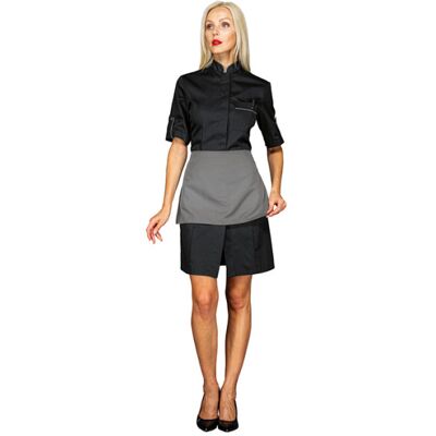 Isacco Robe de travail femme à manches courtes Venezia + Tablier Noir/gris 65% Polyester 35% Coton - Publicité Isacco Robe de travail femme à manches courtes Venezia + Tablier Noir/gris 65% Polyester 35% Coton - Publicité