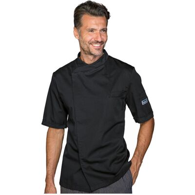 Isacco Veste de chef Tokyo slim noire à manches courtes - Publicité Isacco Veste de chef Tokyo slim noire à manches courtes - Publicité