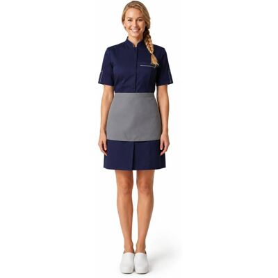 Isacco Robe de travail femme à manches courtes Venezia + Tablier Gris/bleu 65% Polyester 35% Coton - Publicité Isacco Robe de travail femme à manches courtes Venezia + Tablier Gris/bleu 65% Polyester 35% Coton - Publicité