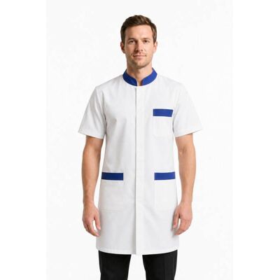 Isacco Blouse de travail pour homme à manches courtes Dover blanche/bleue 65% Polyester 35% Coton - Publicité Isacco Blouse de travail pour homme à manches courtes Dover blanche/bleue 65% Polyester 35% Coton - Publicité