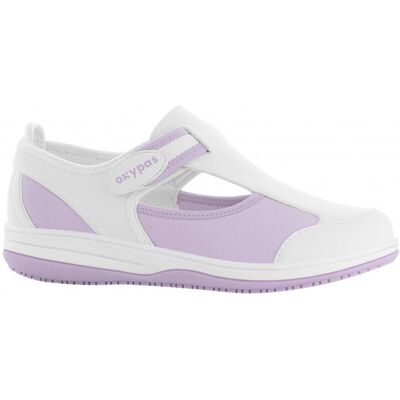 Chaussure médicale blanche et parme SRC antistatique en lycra Safety Jogger - Publicité Chaussure médicale blanche et parme SRC antistatique en lycra Safety Jogger - Publicité