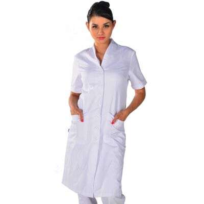 Isacco Blouse blanche de travail lugano manches courtes 100% coton - Publicité Isacco Blouse blanche de travail lugano manches courtes 100% coton - Publicité