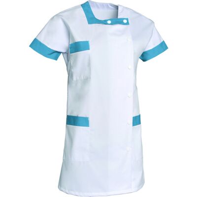 SNV Tunique aide-soignante asymétrique BERNY blanc et bleu - Publicité SNV Tunique aide-soignante asymétrique BERNY blanc et bleu - Publicité