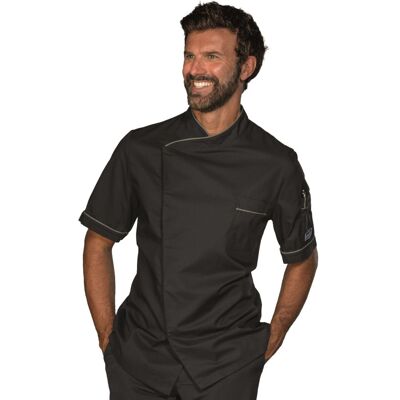 Isacco Veste de chef Dubai Noir/Gris 65% Polyester 35% Coton - Publicité Isacco Veste de chef Dubai Noir/Gris 65% Polyester 35% Coton - Publicité