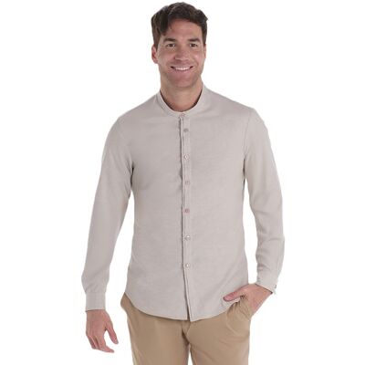 Dyneke Chemise homme beige à col mao - Publicité Dyneke Chemise homme beige à col mao - Publicité
