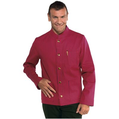 Isacco Veste Homme Col Mao Coreana Rouge Rayé Noir 100% Coton - Publicité Isacco Veste Homme Col Mao Coreana Rouge Rayé Noir 100% Coton - Publicité