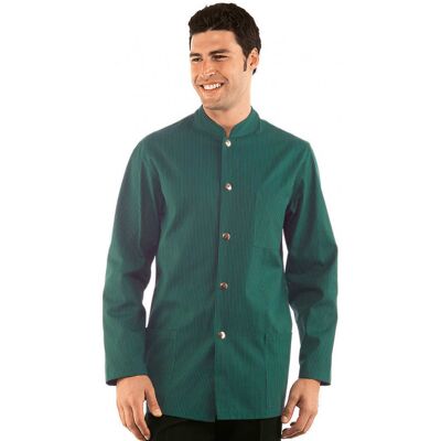 Isacco Veste Homme Col Mao Coreana Vert Rayé Noir 100% Coton - Publicité Isacco Veste Homme Col Mao Coreana Vert Rayé Noir 100% Coton - Publicité