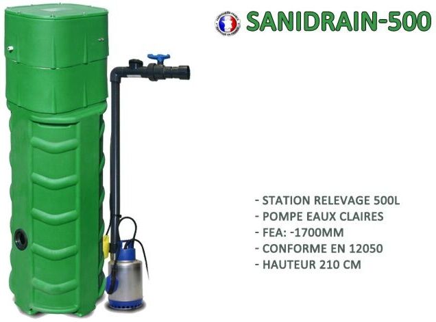 SANIREL Station Relevage SANIDRAIN-500 Eaux Claires Fil d'eau très profond SANIREL Station Relevage SANIDRAIN-500 Eaux Claires Fil d'eau très profond