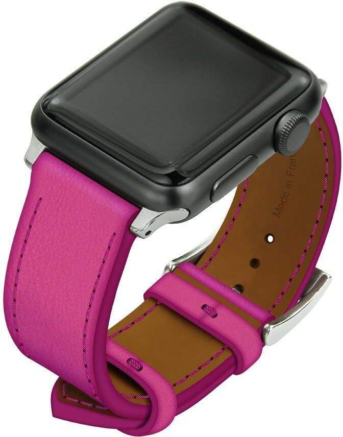 Noreve Bracelet en cuir pour montre Apple Watch – Griffe 1 Rose BB Inserts 42 / 44 mm argenté + boucle ardillon argentée Noreve Bracelet en cuir pour montre Apple Watch – Griffe 1 Rose BB Inserts 42 / 44 mm argenté + boucle ardillon argentée