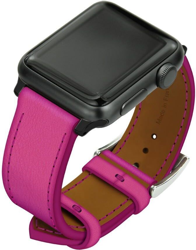 Noreve Bracelet en cuir pour montre Apple Watch – Griffe 1 Rose BB Inserts 38 / 40 mm noir + boucle ardillon argentée Noreve Bracelet en cuir pour montre Apple Watch – Griffe 1 Rose BB Inserts 38 / 40 mm noir + boucle ardillon argentée