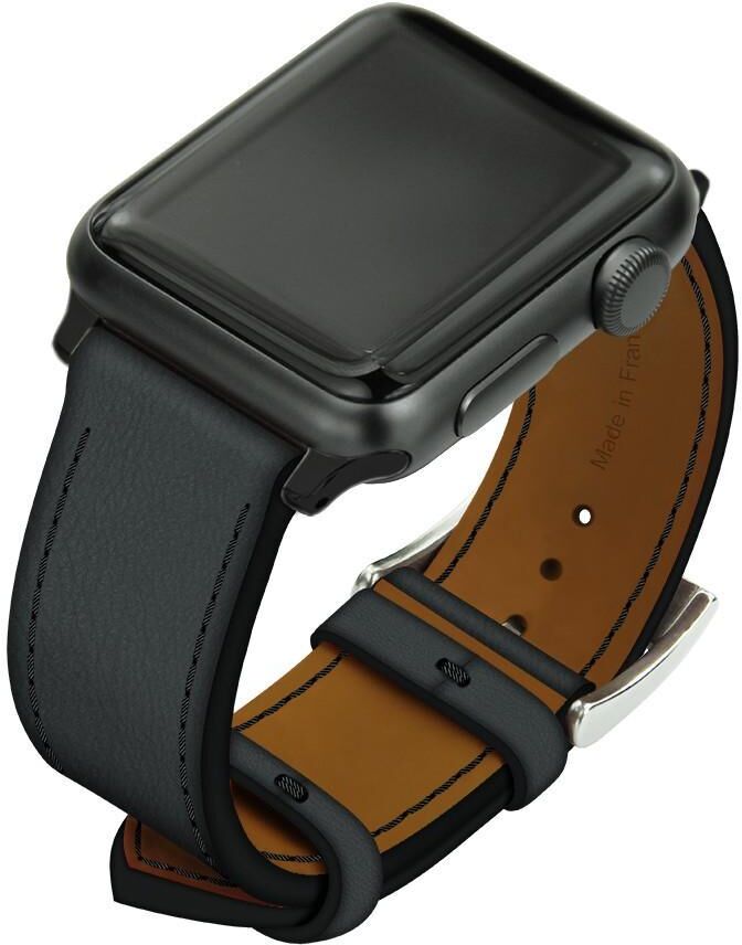 Noreve Bracelet en cuir pour montre Apple Watch – Griffe 1 Blu marino Inserts 38 / 40 mm noir + boucle ardillon argentée Noreve Bracelet en cuir pour montre Apple Watch – Griffe 1 Blu marino Inserts 38 / 40 mm noir + boucle ardillon argentée