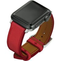 Noreve Bracelet en cuir pour montre Apple Watch – Griffe 1 Rouge troupelenc Boitier – Inserts 49 mm titane + boucle ardillon argentée